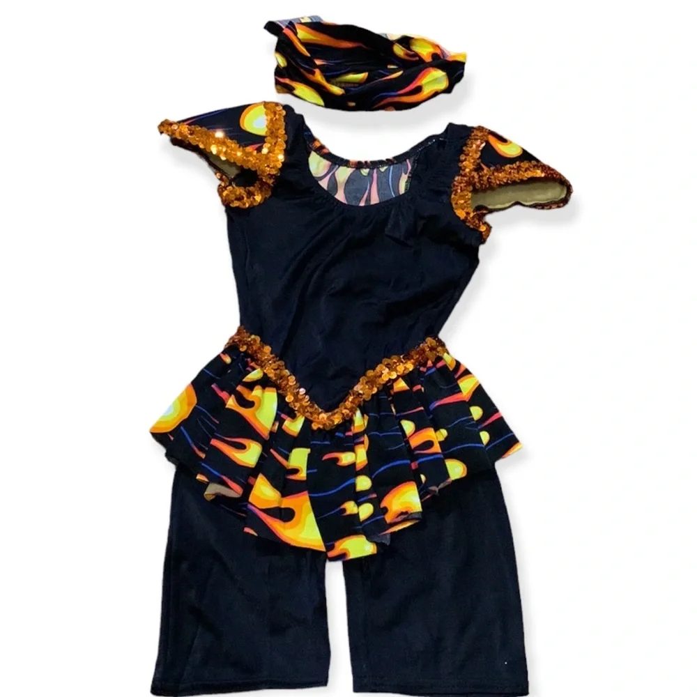 Child’s black leotard dance costume approx Sz 2 with lacing at waist & skirt